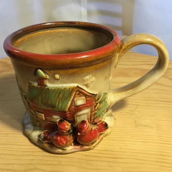 Glazed Stoneware Pottery Christmas Cardinals 3D Coffee Mug - Picture 2 of 10